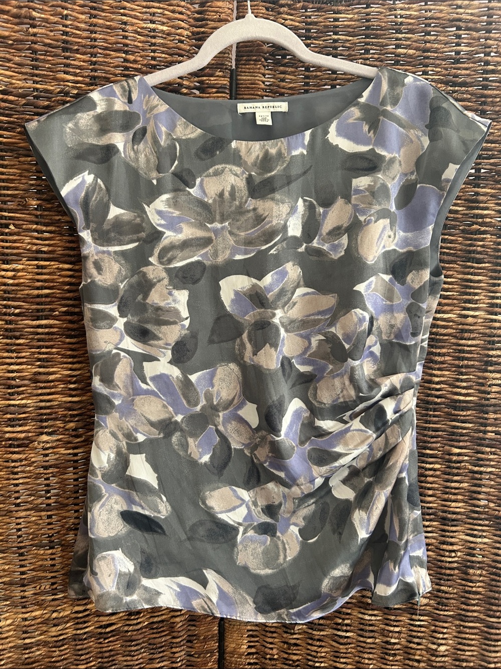 Banana Republic Gray Floral Shell Top with Lavender Accents